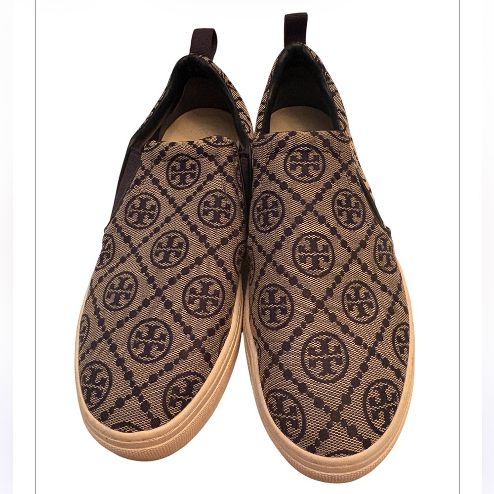 Tory Burch T Monogram Blue Slip-On Sneakers Size 7.5